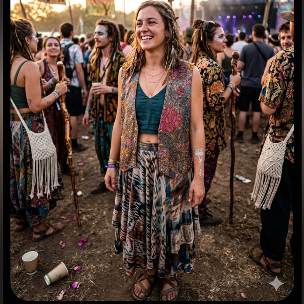 Coachella Vintage Creazioni Effeci Beaded Vest Multi Colored Florals